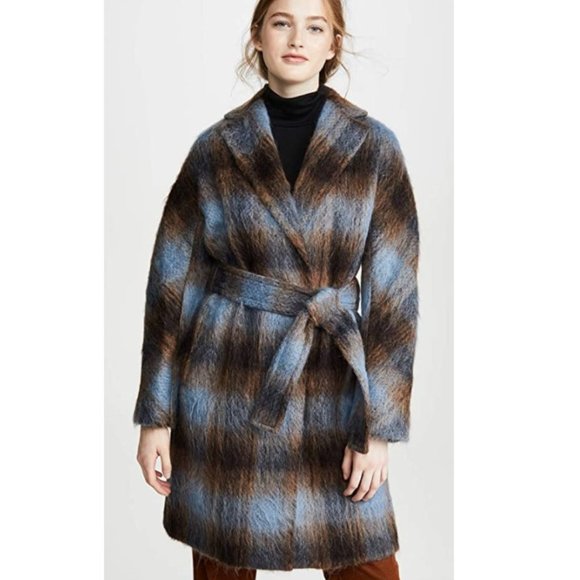 Vince Jackets & Blazers - NWT Vince Plaid Wool Belted Coat in Azurite